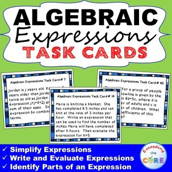 Preview of ALGEBRAIC EXPRESSIONS Word Problems - Task Cards {40 Cards}