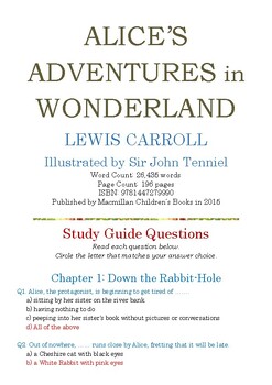 Preview of ALICE’S ADVENTURES in WONDERLAND (Unabridged); Multiple-Choice Quiz w/Answer Key