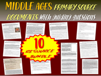 Preview of ALL 10 Medieval Europe Primary Source Documents with guiding questions