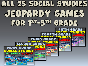 Preview of ALL 25 ELEMENTARY SOCIAL STUDIES JEOPARDY GAMES AND HANDOUTS BUNDLE!