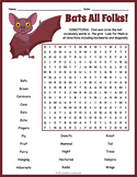 ALL ABOUT BATS Word Search Puzzle Worksheet - Bat Week Activity