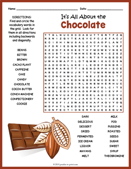 Preview of ALL ABOUT CHOCOLATE Word Search Puzzle Worksheet Activity