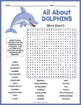All About Dolphins Word Search Puzzle Worksheet Activity By Puzzles To Print