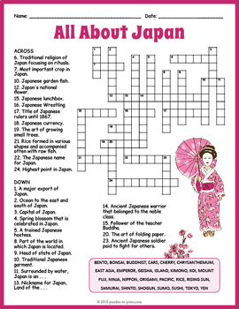 Preview of ALL ABOUT MODERN JAPAN Crossword Puzzle Worksheet - 3rd, 4th, 5th, 6th Grade