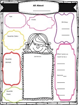 ALL ABOUT ME BACK TO SCHOOL BOY GIRL WORKSHEETS w/ SELF-PORTRAIT
