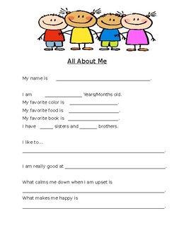 ALL ABOUT ME FORM by Madeline's Teacher Resource Center | TPT