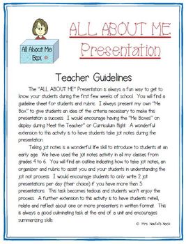 Oral Presentation - All About Me Graphic Organizers and Presentation Rubric