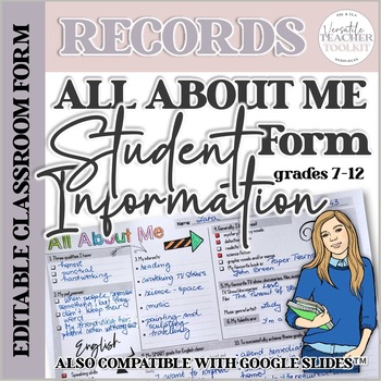 Preview of ALL ABOUT ME  Student Information Form/Survey for Back to School (Editable)