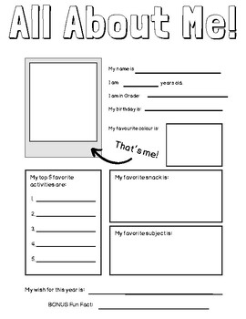 ALL ABOUT ME- Worksheet by heather sloan | TPT