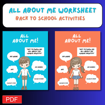 Preview of ALL ABOUT ME Worksheet: Back to School Activities, First week of school