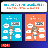 ALL ABOUT ME Worksheet: Back to School Activities, First w