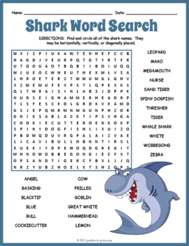 Preview of ALL ABOUT SHARKS Word Search Puzzle Worksheet Activity