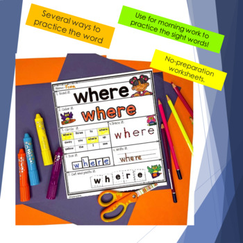 Sight Words Worksheets +Assessment Pre-Primer  by Nastaran | TpT