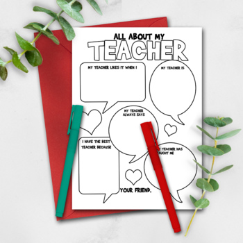 Preview of ALL ABOUT TEACHER APPRECIATION CARD, END OF YEAR THANK YOU GIFT FROM STUDENT,