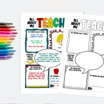Preview of ALL ABOUT TEACHER PRINTABLE, STUDENT TEACHER APPRECIATION GIFT, END OF YEAR CARD