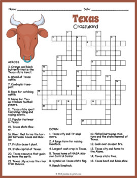 ALL ABOUT TEXAS Crossword Puzzle Worksheet Activity by Puzzles to Print