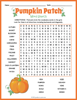 Preview of ALL ABOUT THE PUMPKIN PATCH Word Search Puzzle Worksheet