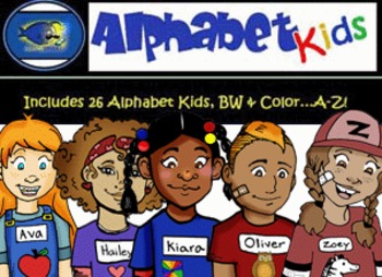 Preview of ALL Alphabet Kids A-Z BUNDLE Clip-Art! BW & Color, 52 Pieces Total!
