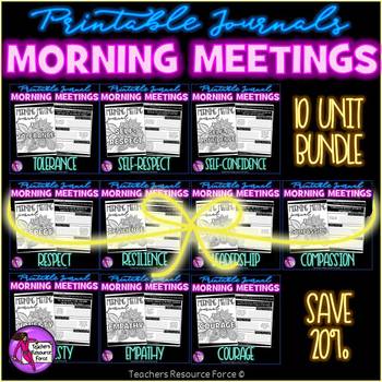 Preview of Social Emotional Learning Character Morning Meeting Printable Journals BUNDLE
