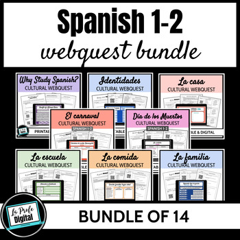 Preview of Spanish 1 2 Cultural Webquest Bundle - holidays, culture, sub plans