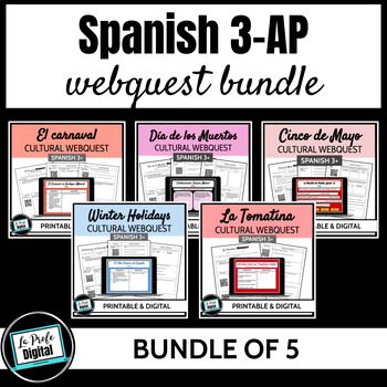 Preview of Spanish 3 4 AP Cultural Webquest Bundle - holidays, culture, sub plan