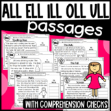 ALL ELL ILL OLL and ULL Word Family Phonics Passages Compr