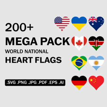 Preview of ALL Every Country Heart Love Shape Flags Cricut Vector - SVG PNG JPG PDF EPS AI