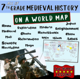 ALL OF 7TH GRADE HISTORY ON A MAP Activity: follow-along 50-slide PPT & handouts