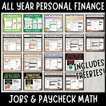 Preview of ALL SEASONS BUNDLE | Paycheck Math & Personal Finance | High School Math