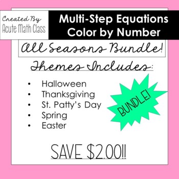 Preview of ALL SEASONS - Solving Multi-Step Equations Coloring Activities