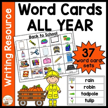 Preview of ALL Season Vocabulary Word Cards BUNDLE | Writing Center | Independent