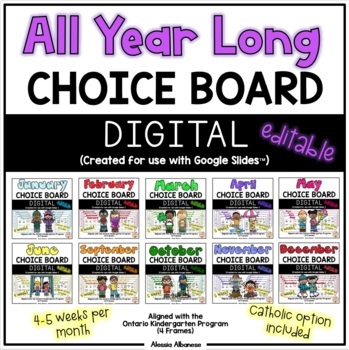 Preview of ALL YEAR LONG Choice Boards (Kindergarten) - DIGITAL {Google Slides™}
