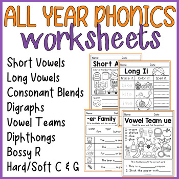 Preview of ALL YEAR Phonics Worksheets Kindergarten Morning Work