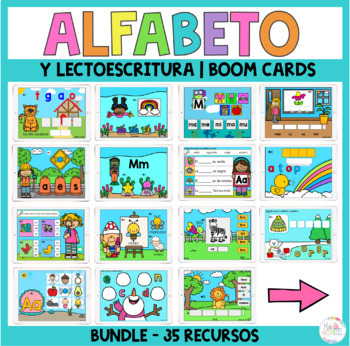 Preview of Spanish Alphabet Activities Boom Cards Bundle | Literacy centers in Spanish