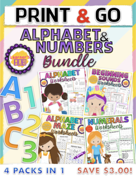 Preview of ALPHABET and NUMBERS PRE-K WORKSHEETS BUNDLE Distance learning from home