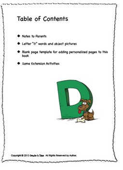 Alphabet Book For Letter D Letter Sound Object Recognition Activities