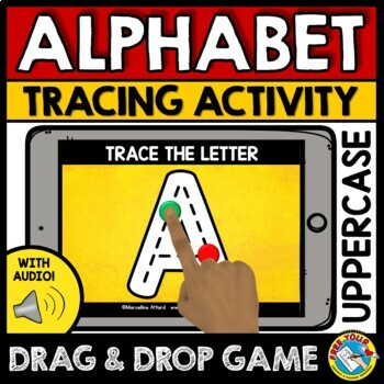 Preview of ALPHABET BOOM CARDS ACTIVITY UPPERCASE LETTER TRACING FORMATION PRACTICE AUDIO