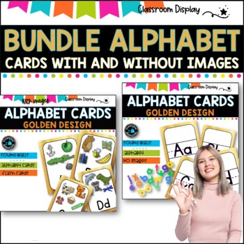 Preview of ALPHABET POSTERS BUNDLE- With and without pictures I GOLD METALLIC DESIGN