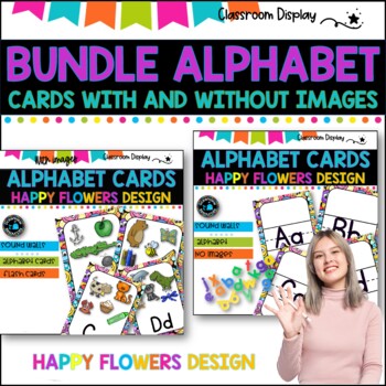 Preview of ALPHABET POSTERS BUNDLE- With and without pictures I HAPPY  FLOWERS