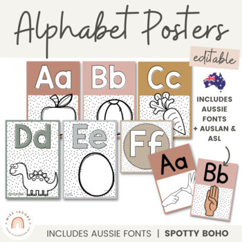 Preview of Alphabet Posters | Spotty Boho includes ASL & Auslan Alphabet