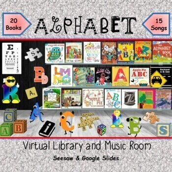 Preview of ALPHABET Virtual Library & Music Room - SEESAW & Google Slides