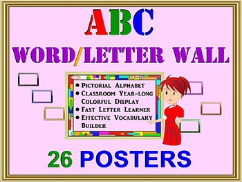 Preview of ALPHABET WORD WALL: 26 A-Z Posters, Fast ABC Learner, Vocabulary Builder PreK-1