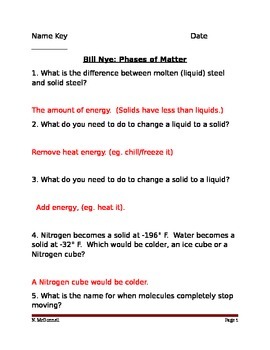 Preview of ALesson 06 Bill Nye Phases of Matter Answers