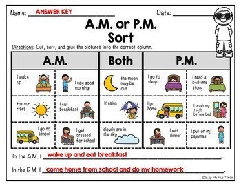 AM and PM Sort Worksheet Activity Telling Time | TpT