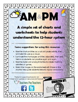Preview of AM and PM Visual Time Chart and Worksheet Set