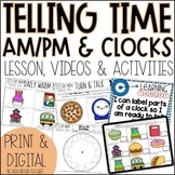 AM and PM and Parts of a Clock Worksheets | Telling Time A