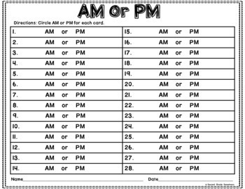 AM or PM Activity by Sunshine and Sweetness | Teachers Pay Teachers