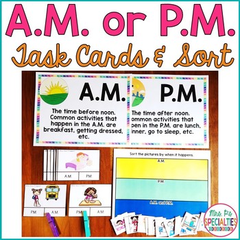 Preview of AM or PM Task Card and Sort FREEBIE