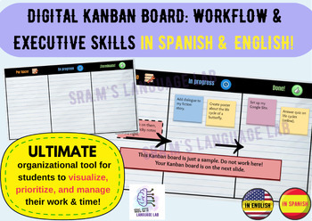 Preview of AMAZING Digital Kanban Board - Executive Organizational Skills BILINGUAL Tool