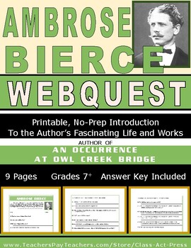 Preview of AMBROSE BIERCE Webquest | Worksheets | Printables